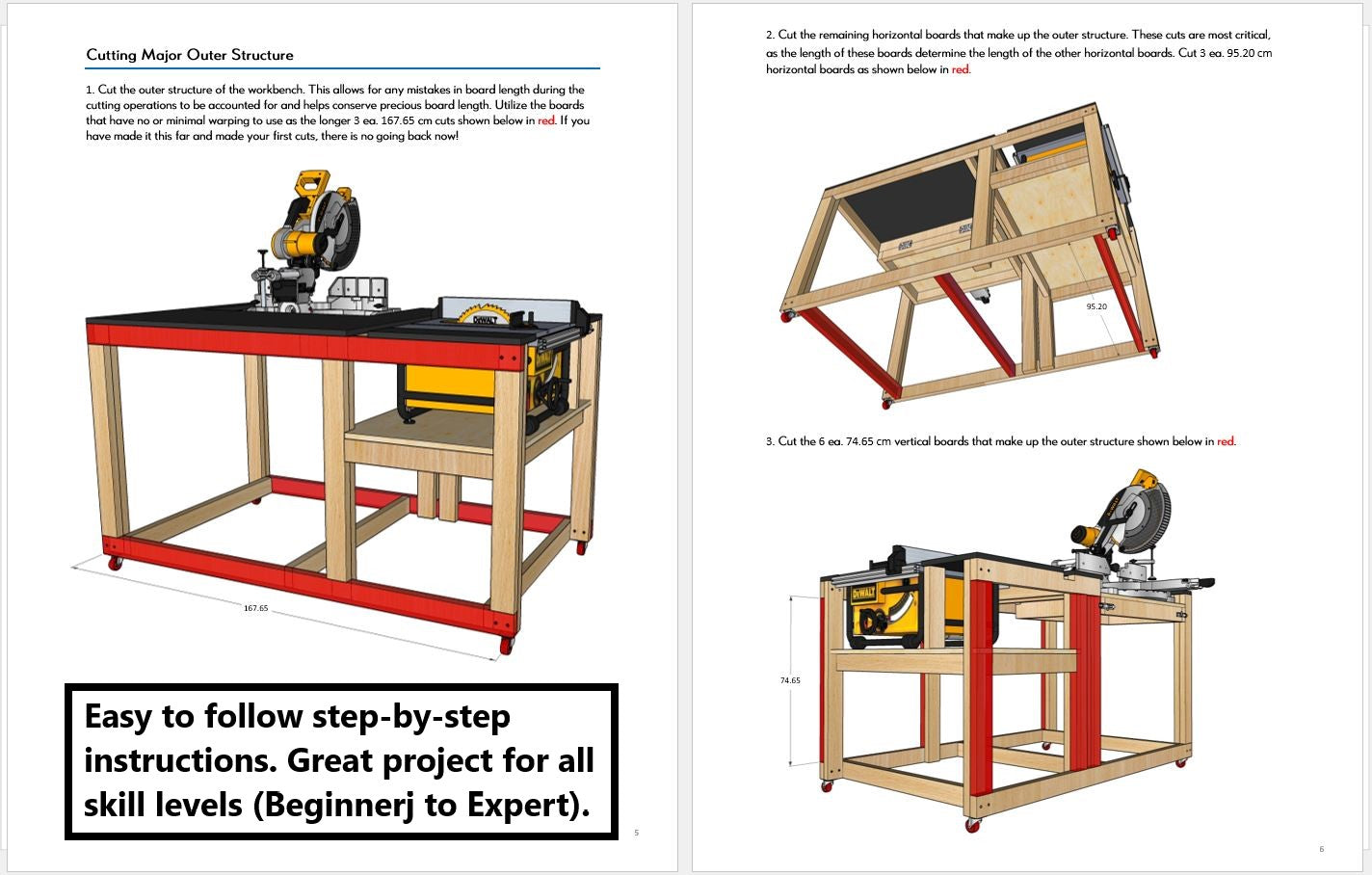Compact Mobile Workbench Plans for Miter / Table Saw - Instant PDF Download - Metric Units