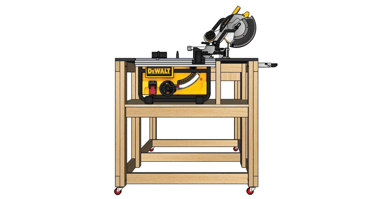 Compact Mobile Workbench Plans for Miter / Table Saw - Instant PDF Download - Metric Units