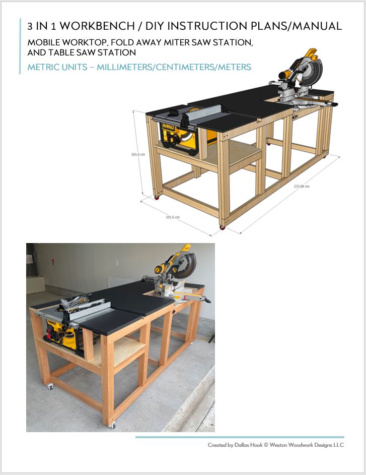 Mobile Miter / Table Saw Workbench Plans - Instant PDF Download - Metric Units