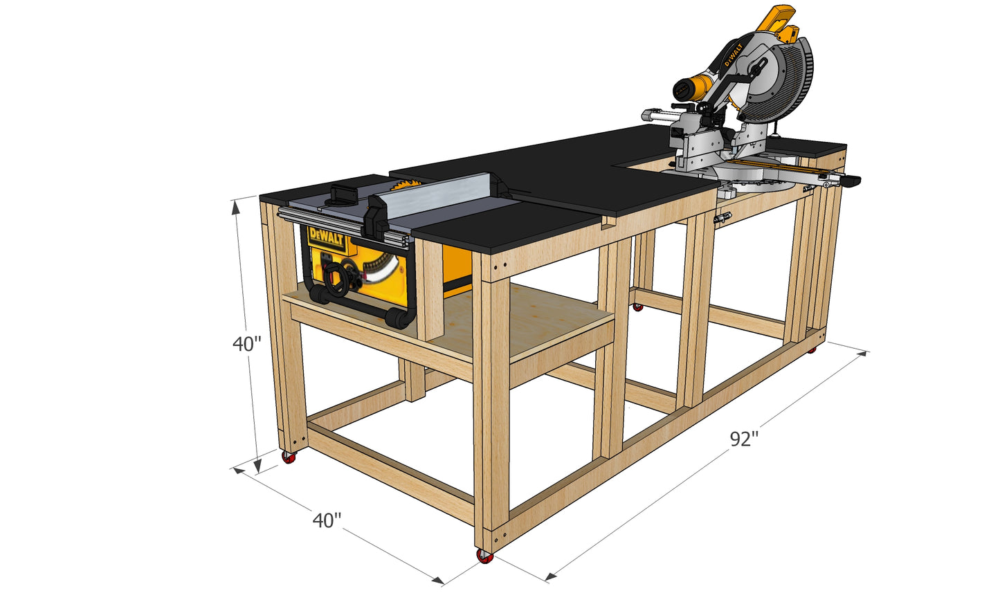Mobile Miter / Table Saw Workbench Plans - Instant PDF Download - Imperial Units