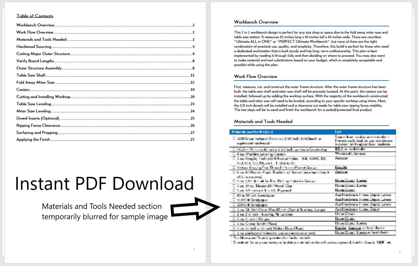 Mobile Miter / Table Saw Workbench Plans - Instant PDF Download - Imperial Units