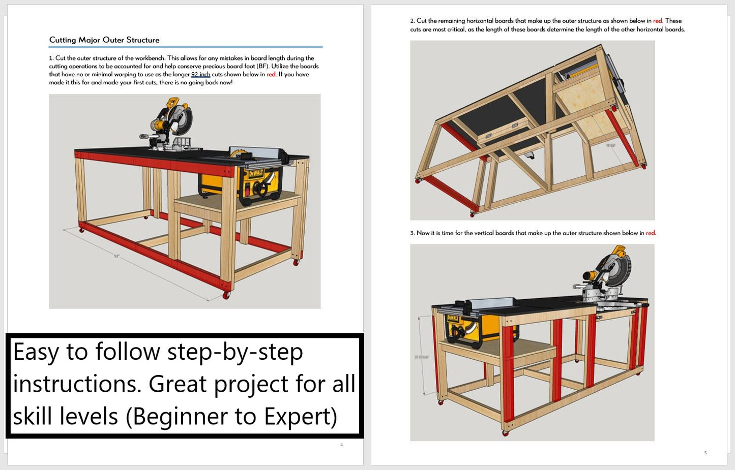 Mobile Miter / Table Saw Workbench Plans - Instant PDF Download - Imperial Units