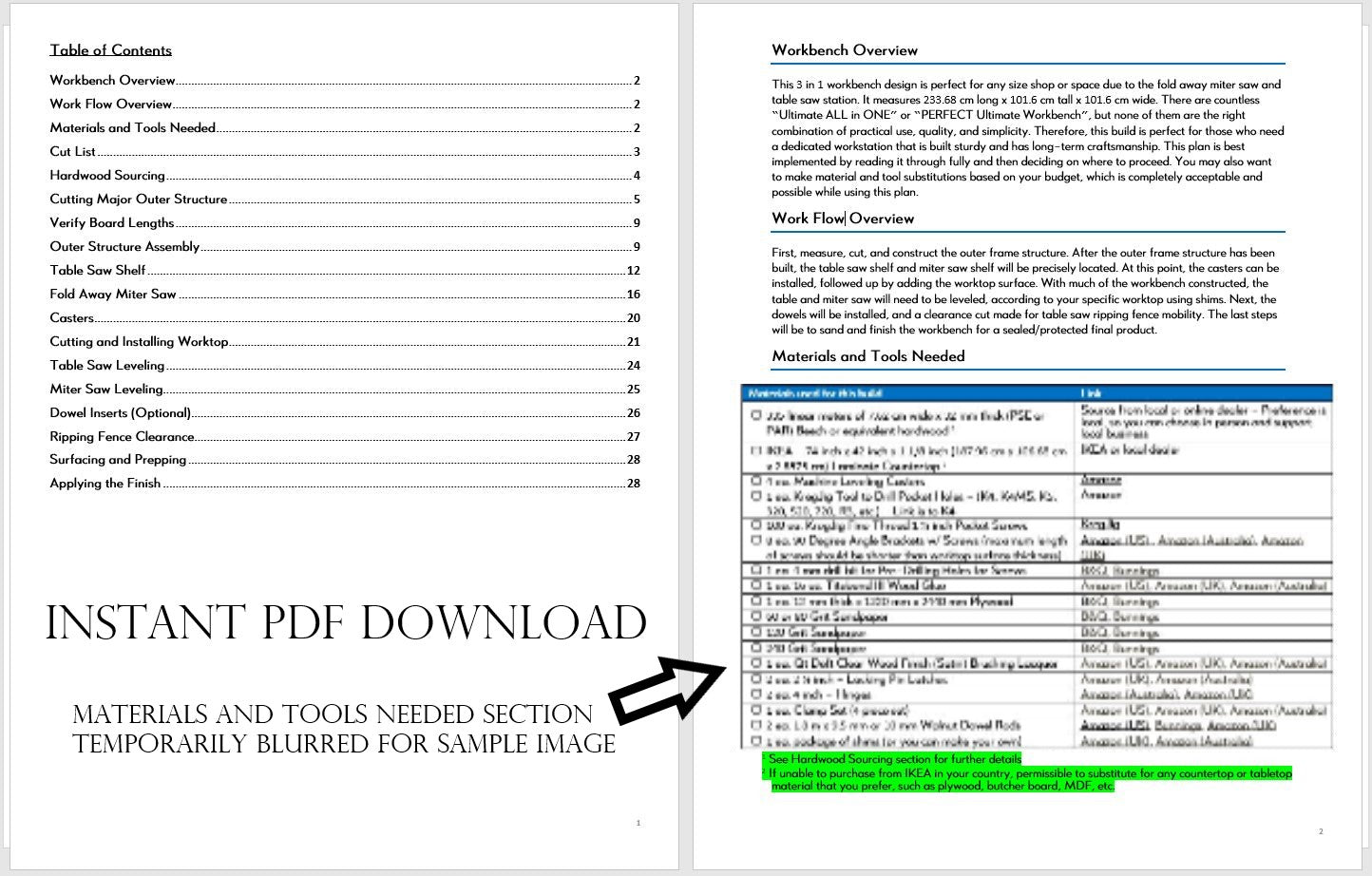 Mobile Miter / Table Saw Workbench Plans - Instant PDF Download - Metric Units